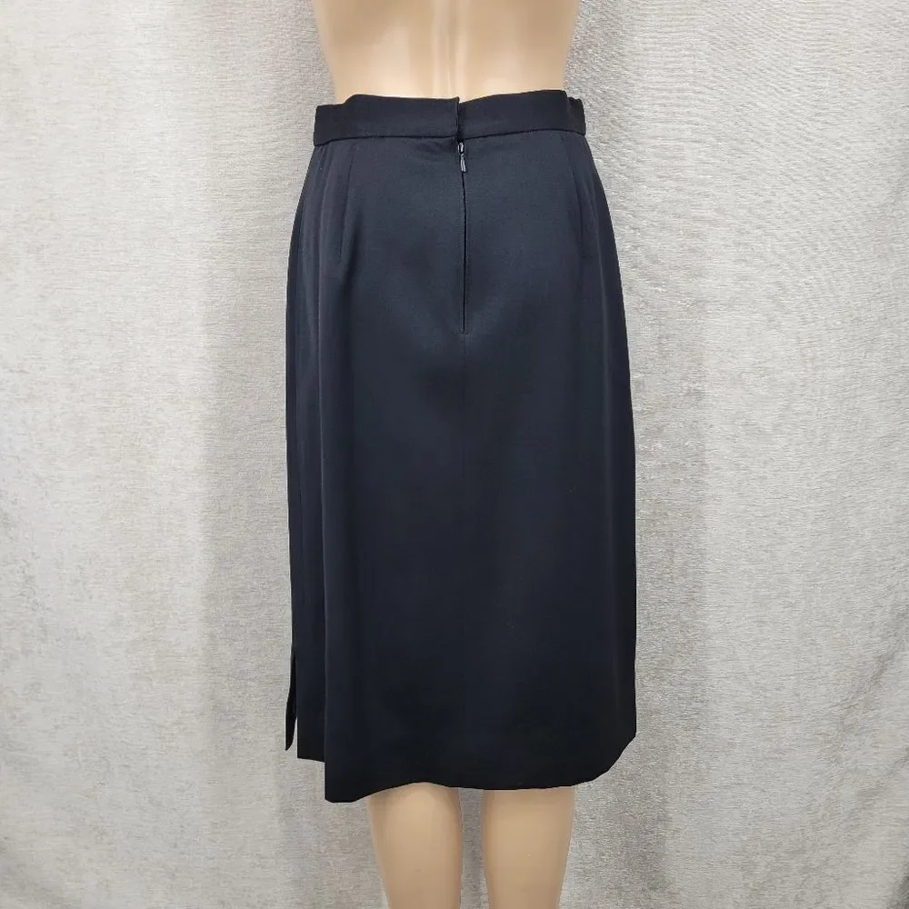 Louis Feraud Vintage Wool Pleated Black Midi Skirt